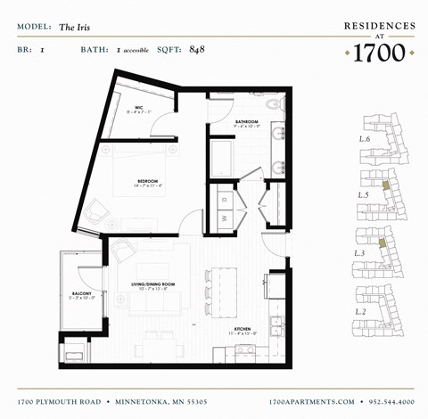 The Iris Floor plan at Residences at 1700, Minnetonka, 55305